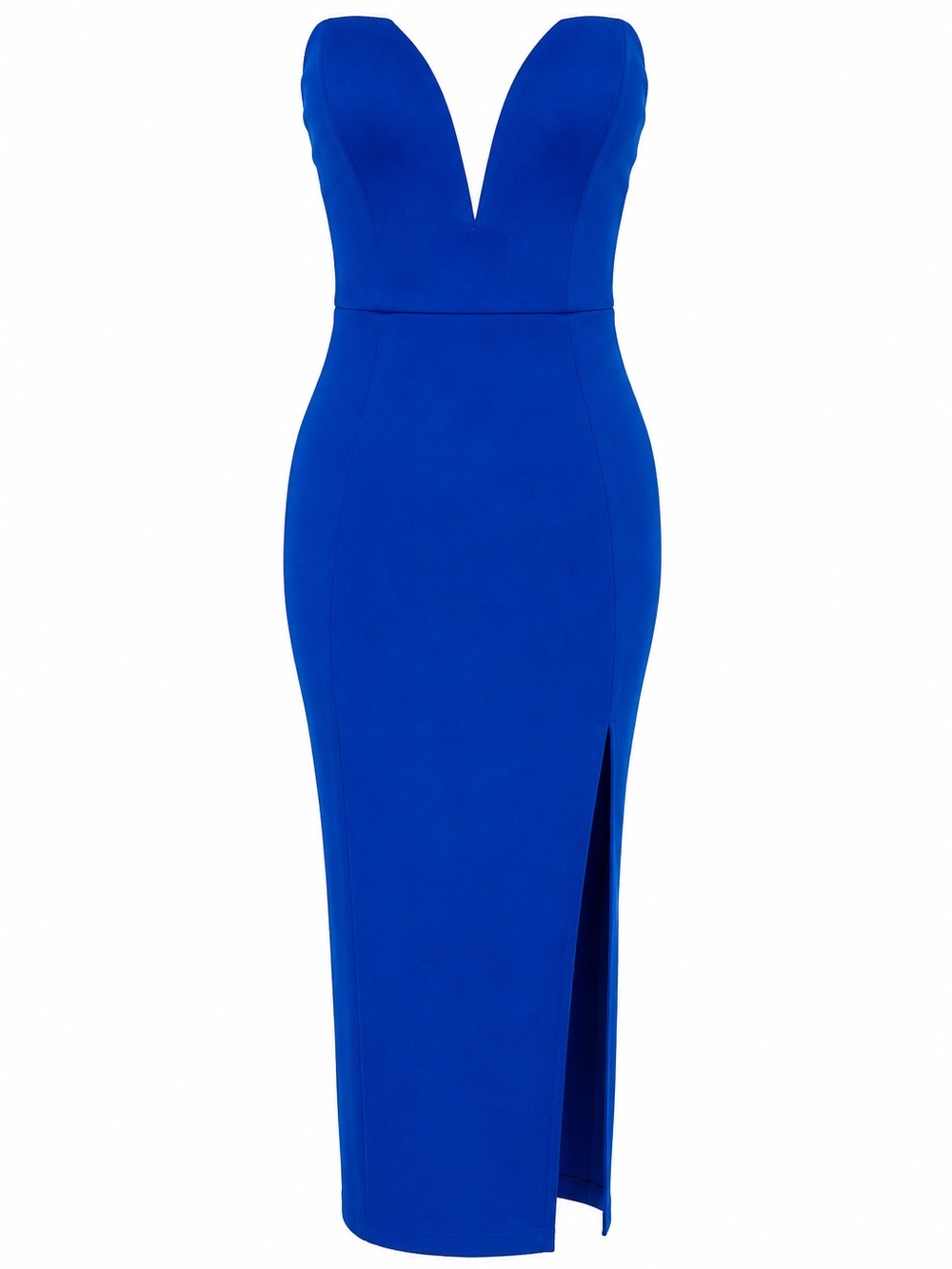 Windsor Strapless Deep V Royal Blue Bodycon Dress with Side Slit